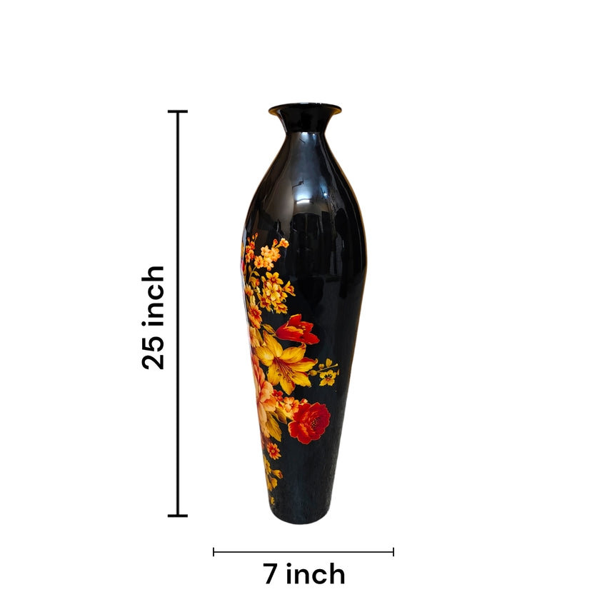 Midnight Bloom Printed Black & Gold Flower Vase Without Flower | 7 x 25 inches