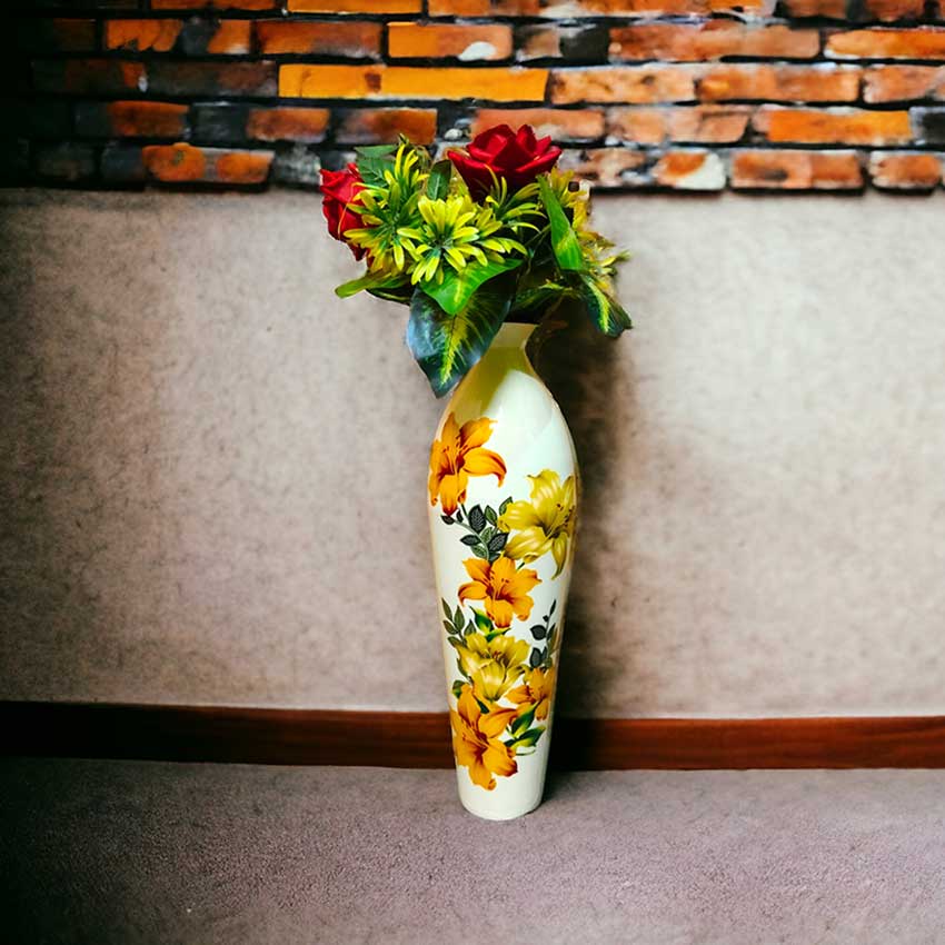 Floral Printed White & Yellow Flower Vase Without Flower | 7 x 25 inches