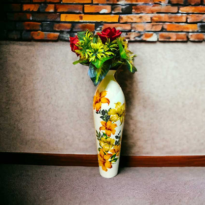 Floral Printed White & Yellow Flower Vase Without Flower | 7 x 25 inches