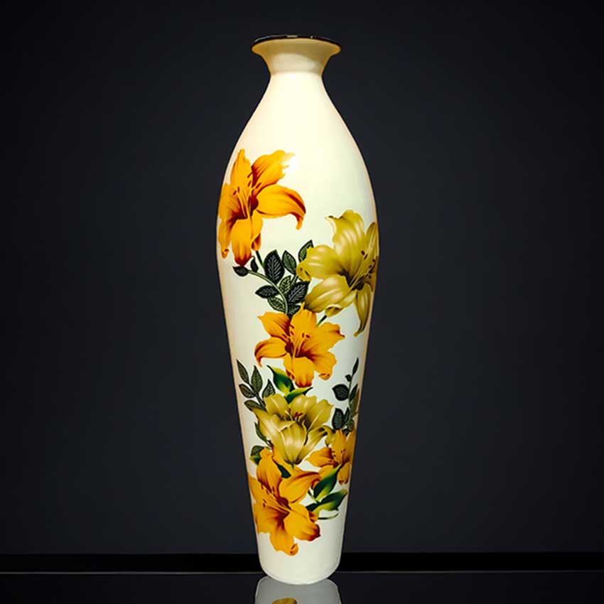 Floral Printed White & Yellow Flower Vase Without Flower | 7 x 25 inches