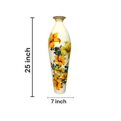 Floral Printed White & Yellow Flower Vase Without Flower | 7 x 25 inches