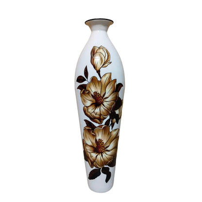 Floral Rhapsody Printed White & Brown Flower Vase Without Flower | 7 x 25 inches