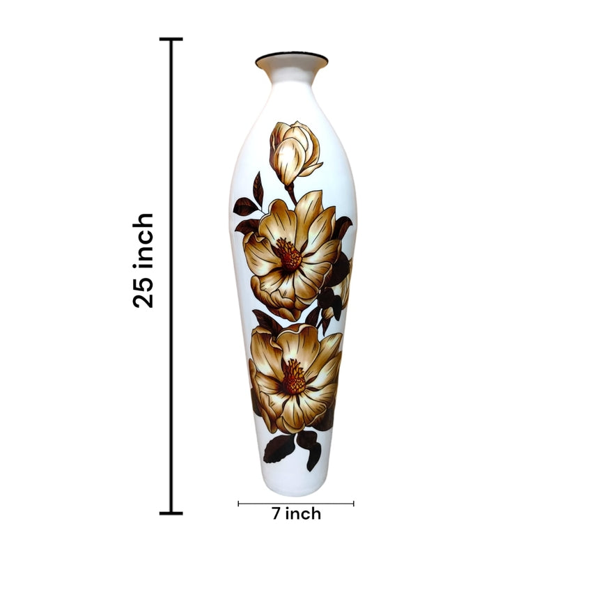 Floral Rhapsody Printed White & Brown Flower Vase Without Flower | 7 x 25 inches