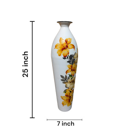 Floral Rhapsody Printed White & Yellow Flower Vase Without Flower | 7 x 25 inches