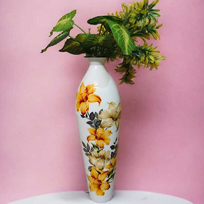 Floral Rhapsody Printed White & Yellow Flower Vase Without Flower | 7 x 25 inches