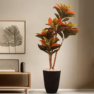 Elegant Ribbed Charcoal Black Planter without Plant | 12 x 18 inches
