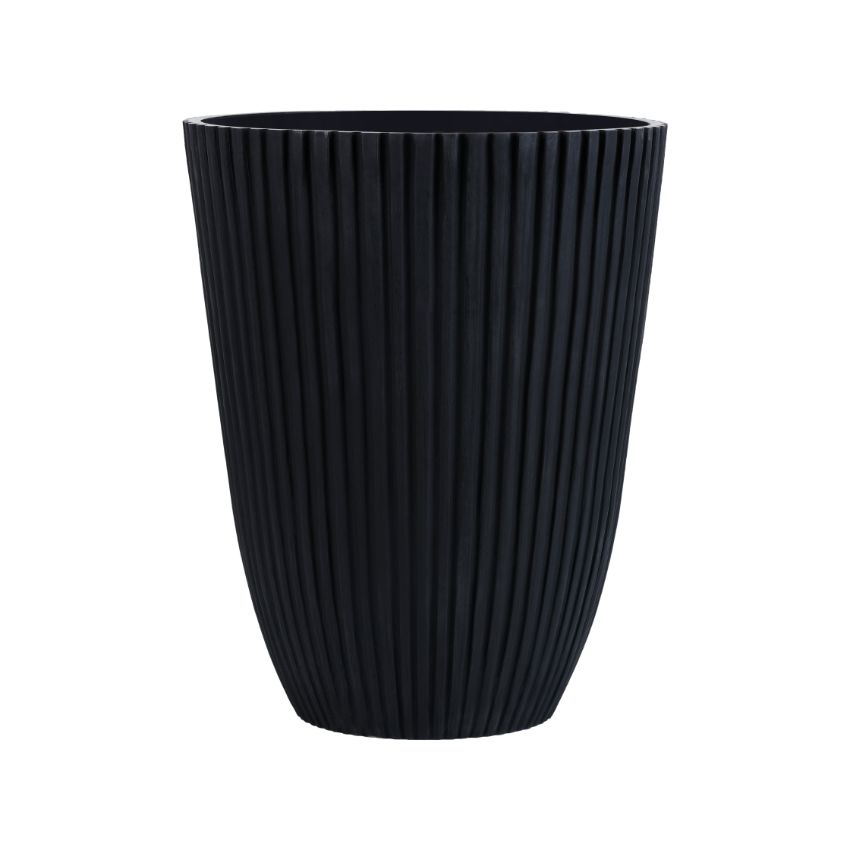 Stylish Charcoal Planter With Ribbed Texture Without Plant | 12 x 14 inches