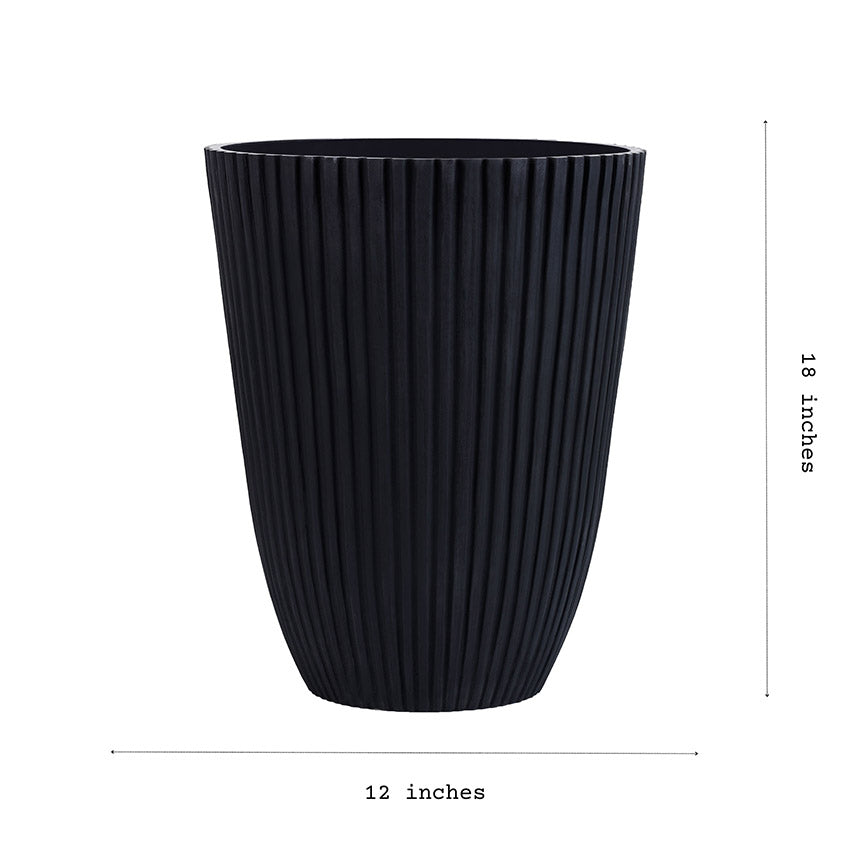 Stylish Charcoal Planter With Ribbed Texture Without Plant | 12 x 14 inches