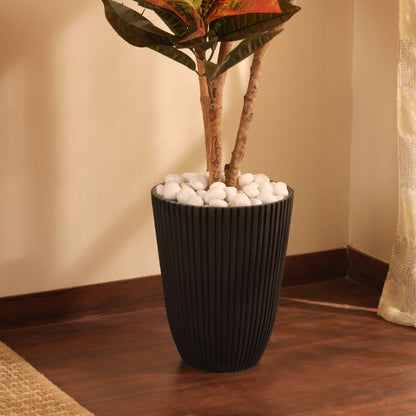 Stylish Charcoal Planter With Ribbed Texture Without Plant | 12 x 14 inches