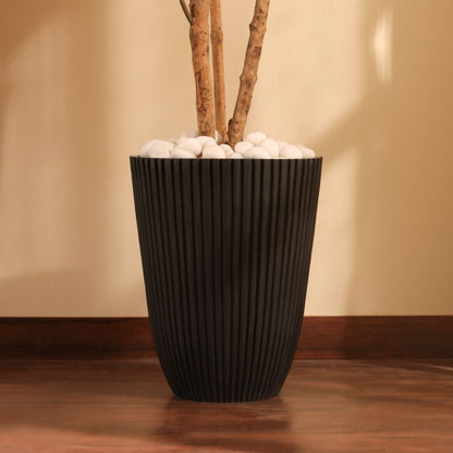 Stylish Charcoal Planter With Ribbed Texture Without Plant | 12 x 14 inches