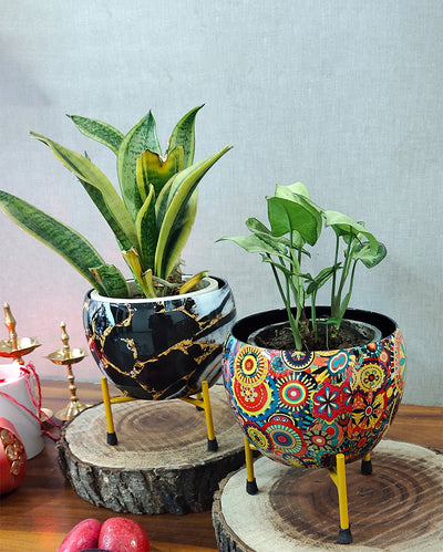 Handcrafted Pitalnagri Pots with Stands and Without Plants | Pack of 4 | 5 x 5 inches