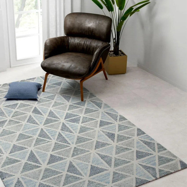 Steel Blue Hand Tufted Wool Vector Carpet | 8 x 5 Feet