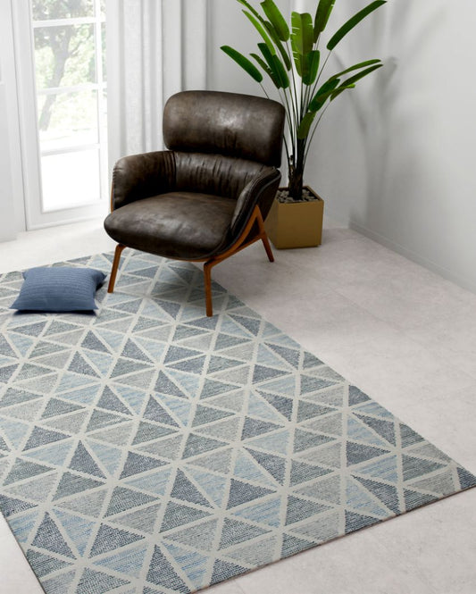Steel Blue Hand Tufted Wool Vector Carpet | 8x5 ft
