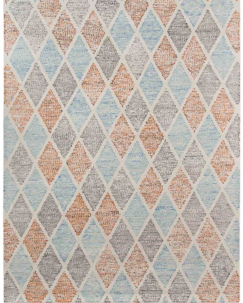 Pink Grey Geometric Hand Tufted Wool Rug for Living Room | 10 x 8 Feet