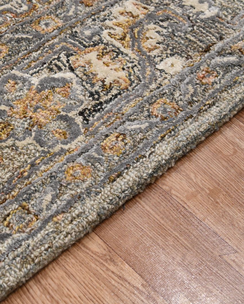 Brown Wool & Viscose Oriental Pattern Hand-Tufted Rug Carpet