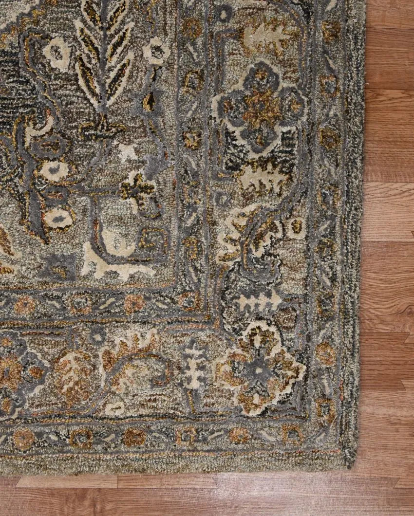 Brown Wool & Viscose Oriental Pattern Hand-Tufted Rug Carpet