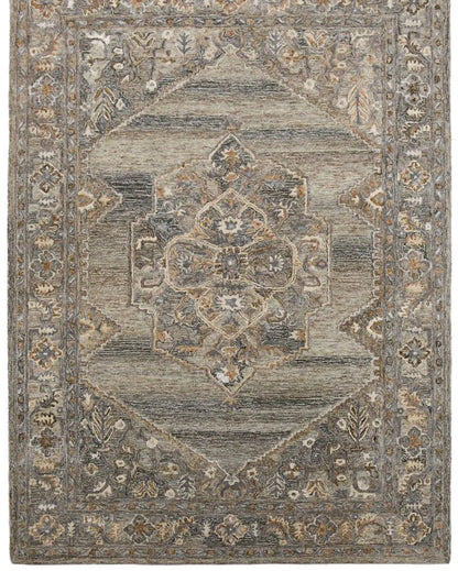 Brown Wool & Viscose Oriental Pattern Hand-Tufted Rug Carpet