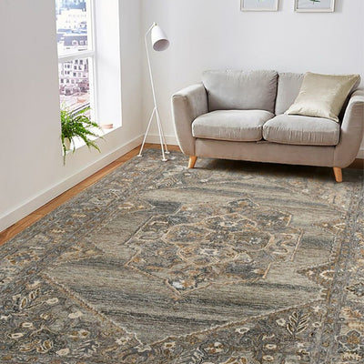 Brown Wool & Viscose Oriental Pattern Hand-Tufted Rug Carpet