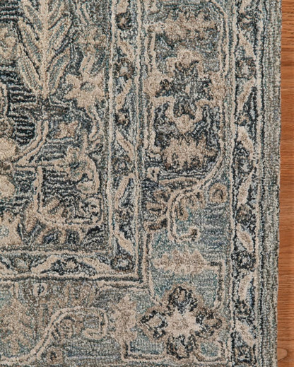 Blue Wool & Viscose Oriental Pattern Hand-Tufted Rug Carpet