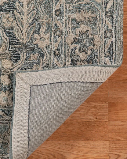 Blue Wool & Viscose Oriental Pattern Hand-Tufted Rug Carpet