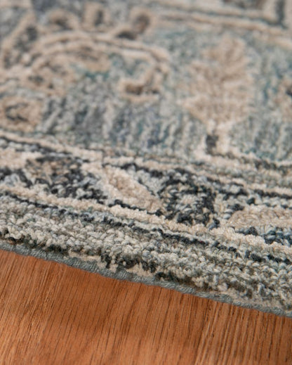 Blue Wool & Viscose Oriental Pattern Hand-Tufted Rug Carpet