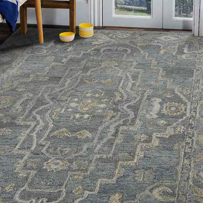 Light Blue Wool Vestige Hand Tufted Rug Carpet