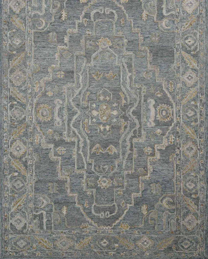 Light Blue Kilim Pattern Hand Tufted Carpet | 10 x 8 Feet