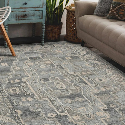 Grey Kilim Pattern Hand Tufted Carpet | 10 x 8 Feet