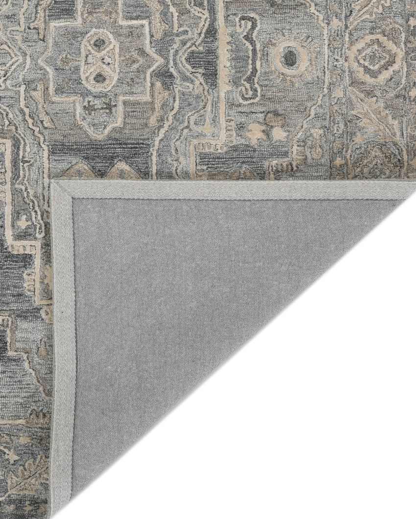 Grey Kilim Pattern Hand Tufted Carpet | 10 x 8 Feet