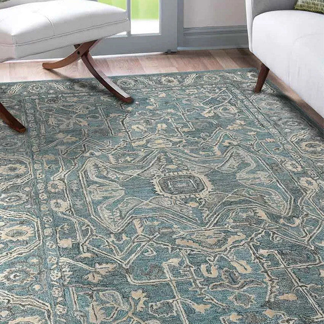 Aqua Wool Vestige Hand Tufted Rug Carpet