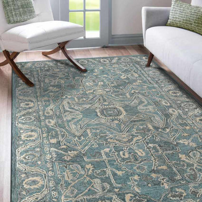 Aqua Wool Vestige Hand Tufted Rug Carpet