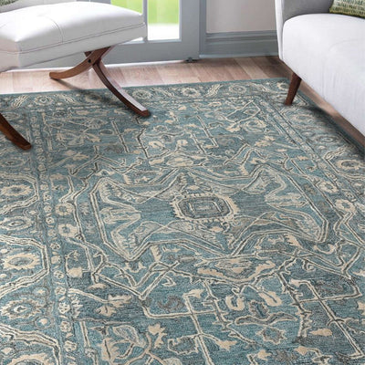 Aqua Kilim Pattern Hand Tufted Carpet | 10 x 8 Feet