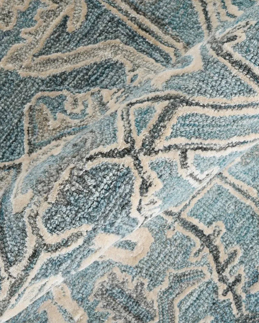 Aqua Kilim Pattern Hand Tufted Carpet | 10 x 8 Feet