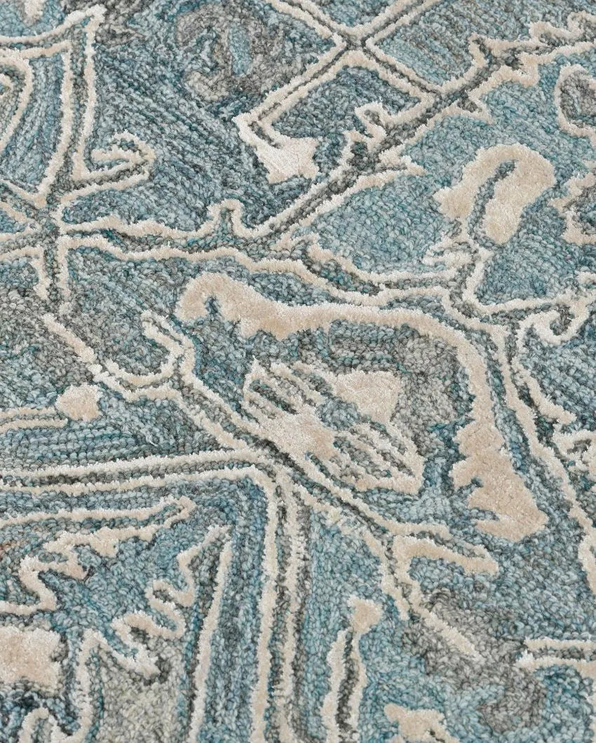 Aqua Kilim Pattern Hand Tufted Carpet | 10 x 8 Feet