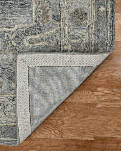 Grey Wool & Viscose Oriental Pattern Hand-Tufted Rug Carpet