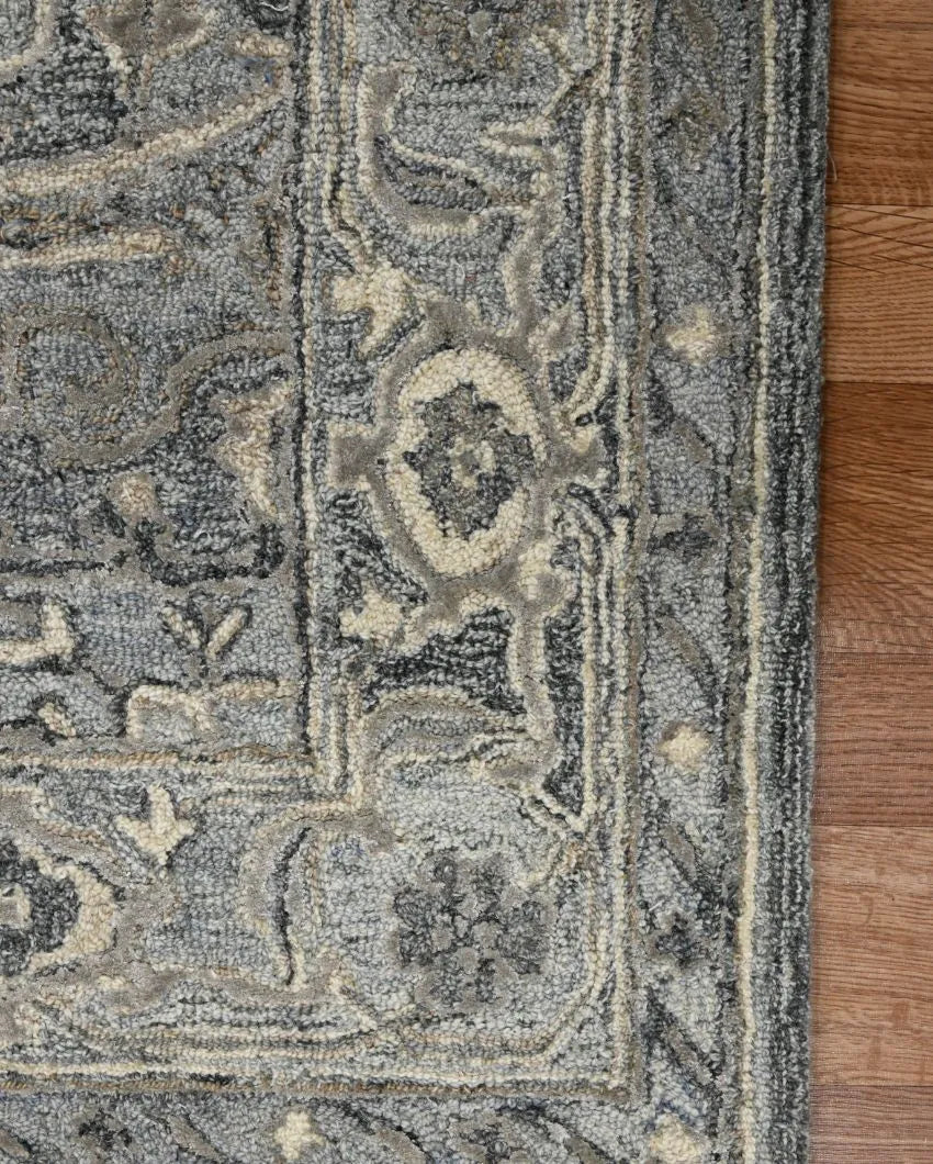 Grey Wool & Viscose Oriental Pattern Hand-Tufted Rug Carpet