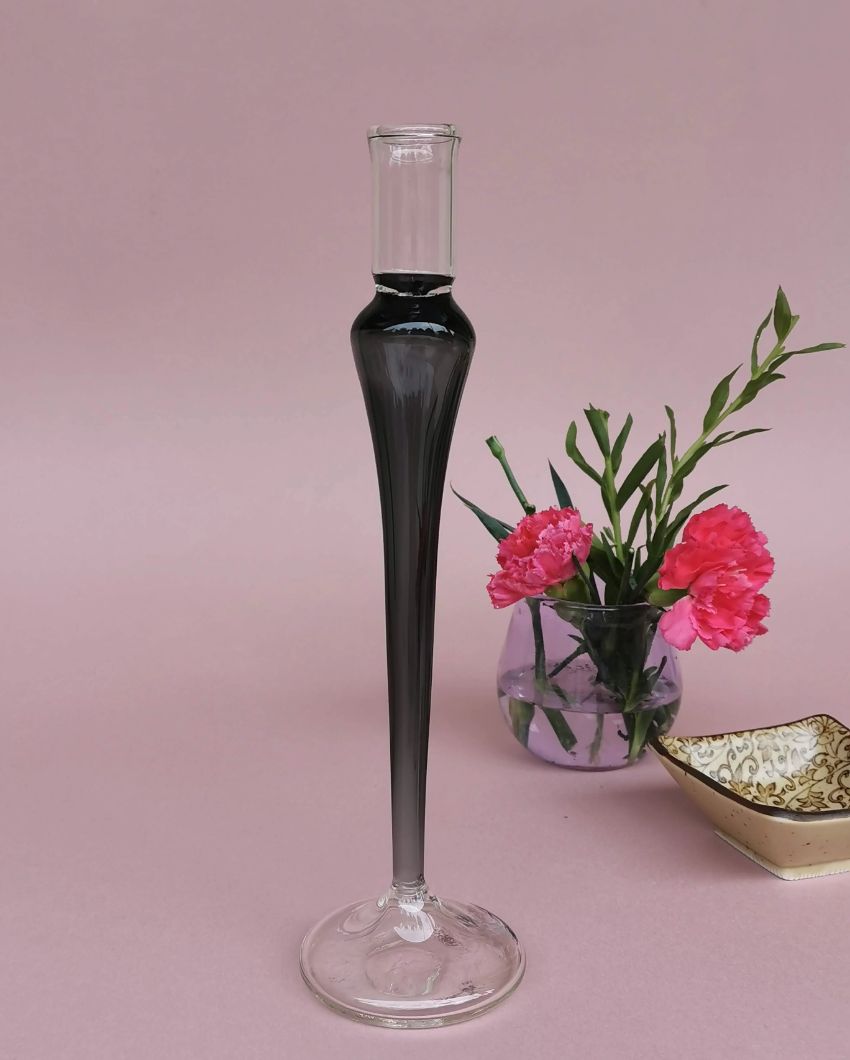 Vintage Glass Candle Holder Black