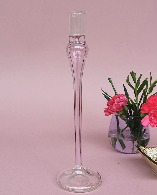 Vintage Glass Candle Holder Pink