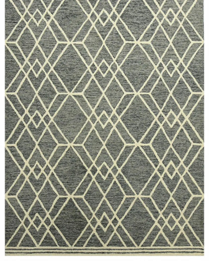 Wool Geometric Pattern Hand-Tufted Rug Carpet Cut Pile | 8 x 10 Feet