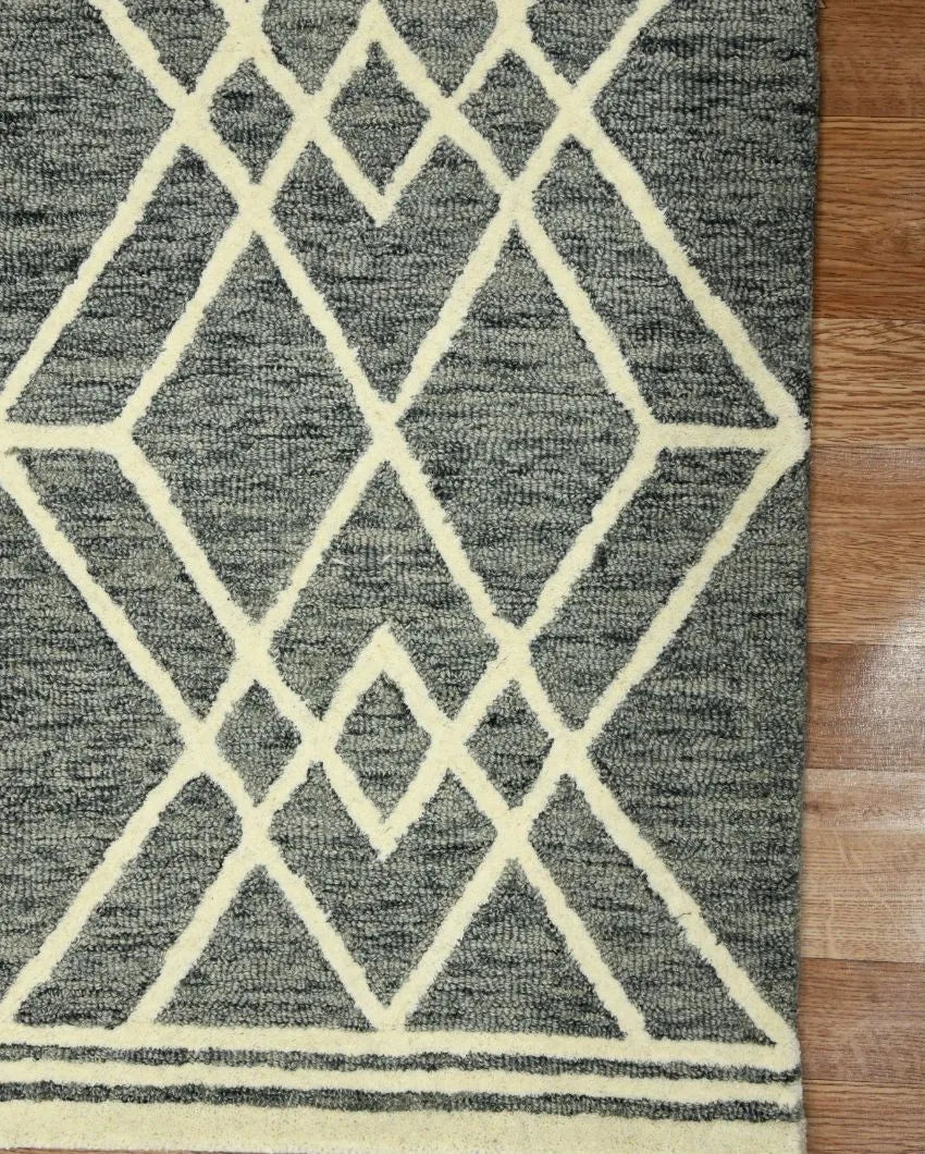 Wool Geometric Pattern Hand-Tufted Rug Carpet Cut Pile | 8 x 10 Feet