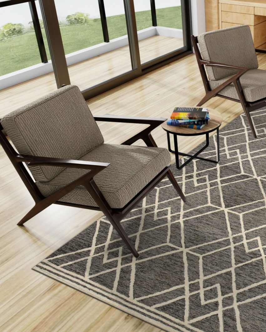 Wool Geometric Pattern Hand-Tufted Rug Carpet Cut Pile | 8 x 10 Feet