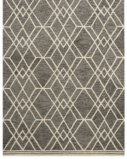 Wool Geometric Pattern Hand-Tufted Rug Carpet Cut Pile | 8 x 10 Feet