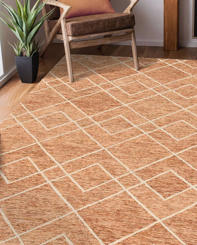 Orange Geometric Pattern Hand Tufted Carpet | 10 x 8 Feet