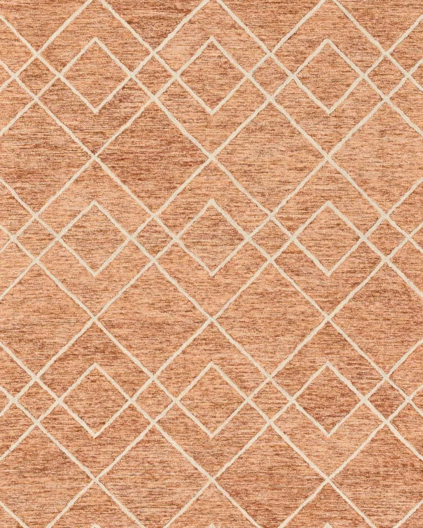 Orange Geometric Pattern Hand Tufted Carpet | 10 x 8 Feet