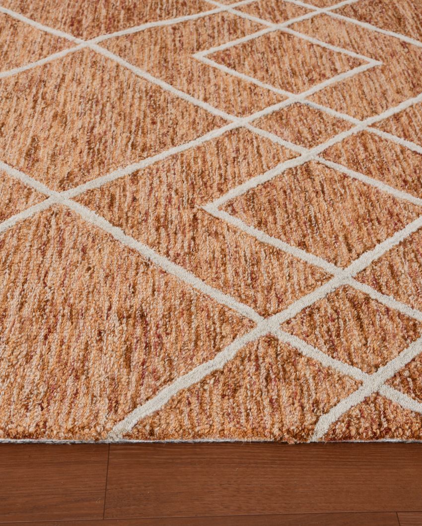 Orange Geometric Pattern Hand Tufted Carpet | 10 x 8 Feet