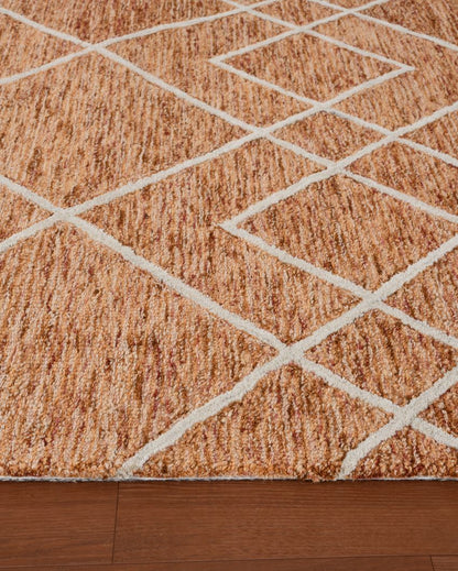 Orange Geometric Pattern Hand Tufted Carpet | 10 x 8 Feet