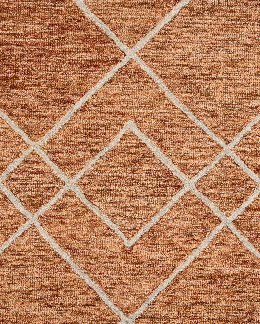 Orange Geometric Pattern Hand Tufted Carpet | 10 x 8 Feet