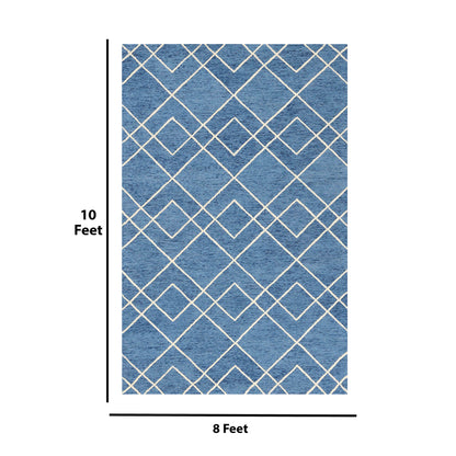 Beautiful Royal Blue Shade Hand-Tufted Wool Area Rug | 10 x 8 Feet