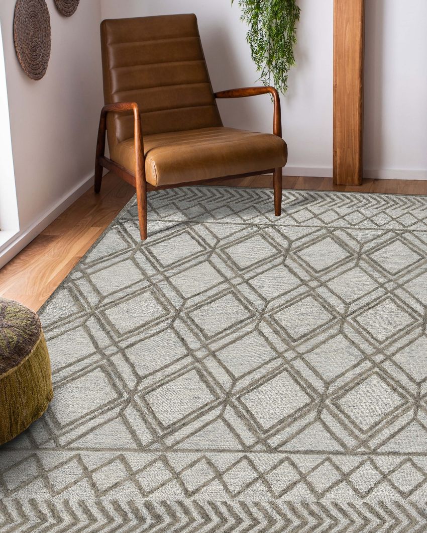 Geometric Pattern Hand Tufted Carpet | 10 x 8 Feet