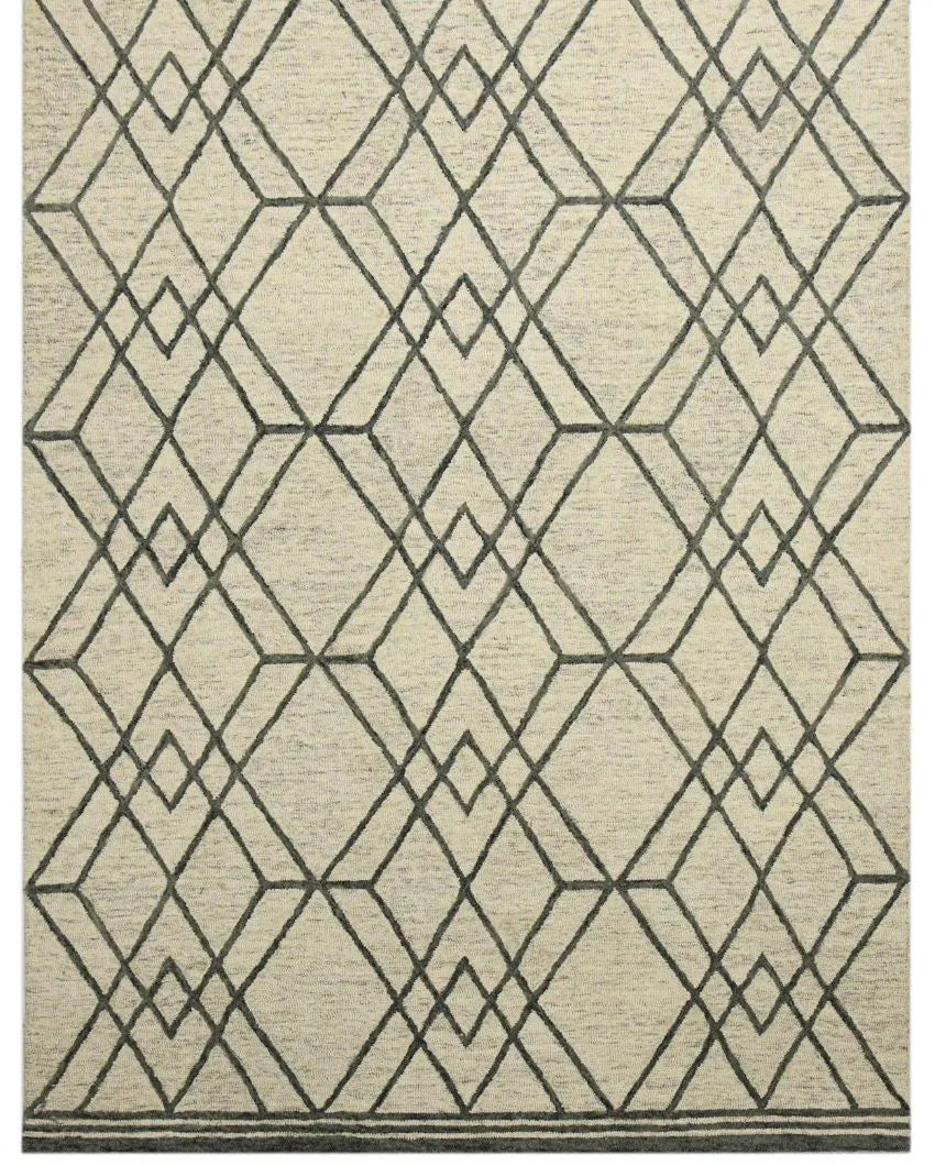 Wool Geometric Pattern Hand-Tufted Rug Carpet Cut Pile | 8 x 10 Feet